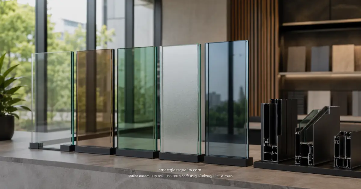 Examples of Window Glass Colors for Homes: Bronze, Green, Blue, and Frosted Glass with SGQ Aluminum Profiles