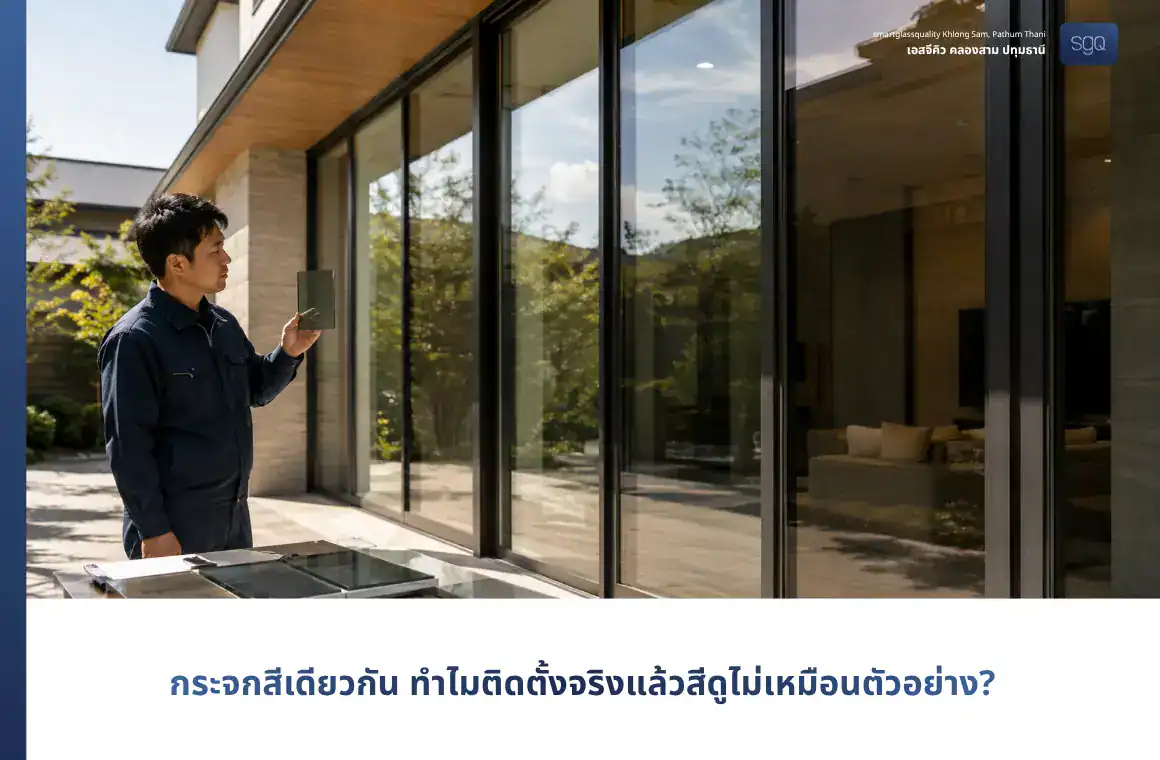 กระจกสีเดียวกัน ทำไมติดตั้งจริงแล้วสีดูไม่เหมือนตัวอย่าง ช่างเทียบสีหน้างาน SGQ